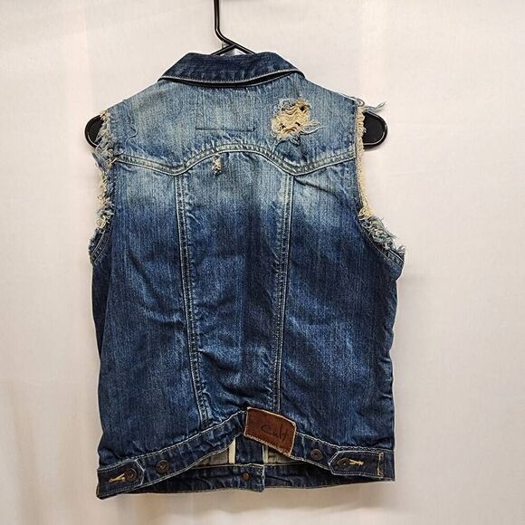 Cult of Individuality Blue Denim Vest Womens Jean Distressed Size Large H5 - Picture 2 of 9